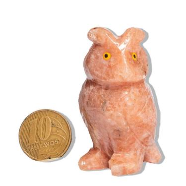 Imagem de Coruja Laranja Esculpida em Dolomita Pedra para Decoração