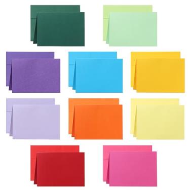 Imagem de Silunkia Cartões de felicitações e envelopes em branco com 10 cores sortidas 10 x 14 cm, cartolina pesada dobrada e envelopes A2 autoselados, 20 pacotes para Natal, convites de casamento, aniversário