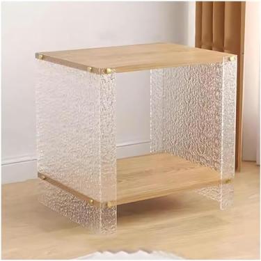 Imagem de Mesa de centro de acrílico, mesa de cabeceira flutuante moderna, mesa de centro de 2 níveis, mesa lateral de sofá de destaque, sala de estar e quarto para pequenos lugares