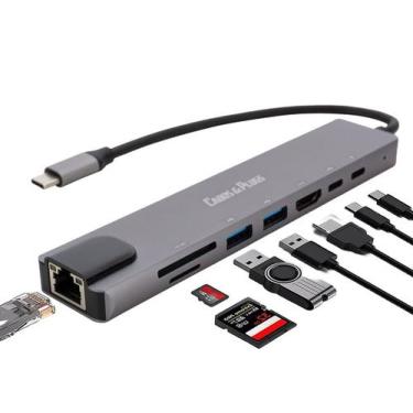 Imagem de ADAPTADOR USB - Hub Usb 8 portas, 4 USB 3.0, 1 HDMI, 1 USB-C, leitor d