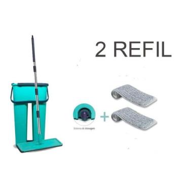 Imagem de Mop Duplo Balde Multiuso Rodo Flat Esfregao Vazao de Agua Azul + Refil
