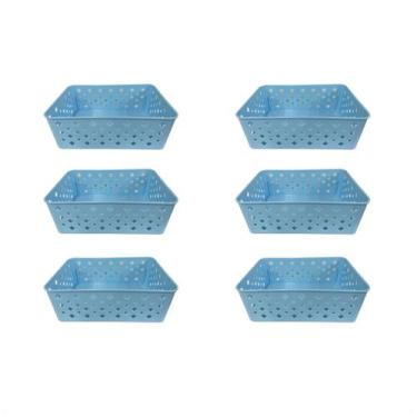 Imagem de Kit 6 Cestos Organizadores Multiuso Decorativo Premium Azul - 123 Orga