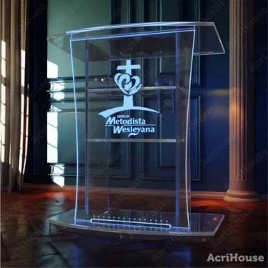 Imagem de Púlpito em Acrílico para Igreja com Gravação e Led - AcriHouse - Abraã
