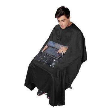 Imagem de Capa de Corte Cabeleireiro Barbeiro Nylon Com Visor de Celular - Secag