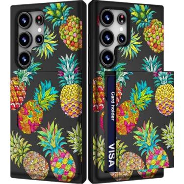 Imagem de IWONE Capa fofa com porta-cartão para S24 Ultra/Slim Slot Carteira Capa de telefone para mulheres compatível com Samsung Galaxy S24 Ultra/Abacaxi Frutas Exóticas Tropical Verão Colorido Moderno