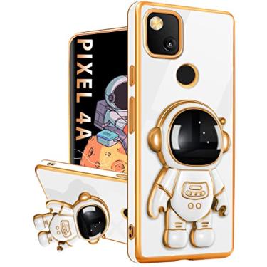 Imagem de Buleens Capa para Google Pixel 4A com suporte de astronauta, capas femininas de pixel 4A, capa de telefone feminina fofa 6D com padrão de coração do espaço sideral 6D para Google Pixel 4A (não serve para 5G) 5,8 polegadas branco