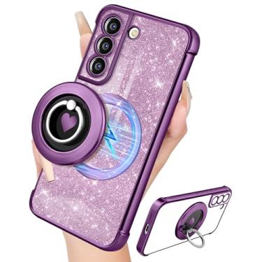 Imagem de LISEVO Capa para Samsung Galaxy S21 Plus - Capa feminina com glitter compatível com MagSafe Ring Stand Capa magnética para celular meninas brilhantes femininas luxuosas elegantes para Samsung S21 Plus
