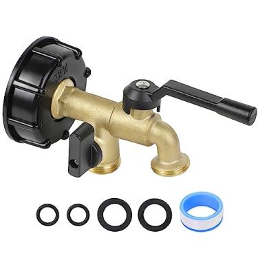 Imagem de 275 torneiras de saída dupla de 330 galões Adaptador IBC Tote Rosca grossa de 2 polegadas, encaixes IBC Tote Válvula IBC Tote Tanque de água para adaptador de mangueira de jardim, adaptador de mangueira de bolsa de água para conector de mangueira de jardim