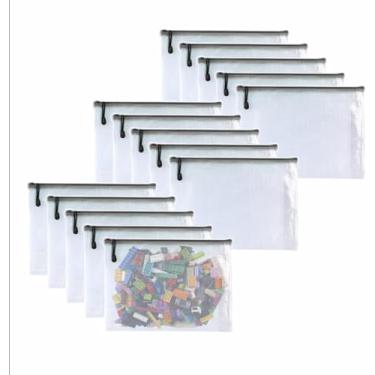 Imagem de Oaimyy -16 peças - Bolsa de malha com zíper, pastas de plástico com zíper, sacos de quebra-cabeça para organização, material de escritório, viagem, armazenamento doméstico - preto (preto, 12,7 x 17,8