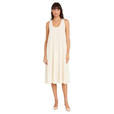 Imagem de Luxely Vestido midi sem mangas com decote redondo nas costas em V | Vestidos casuais para mulheres, Branco antigo, M