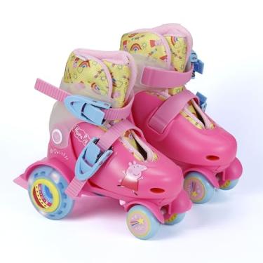 Imagem de Patins de treinamento Peppa Pig, tamanho ajustável 09-12, bota de espuma vinílica acetinada e esponja, rodas traseiras com iluminação PU, roda dianteira de TPU - Equipamento de patinação perfeito para