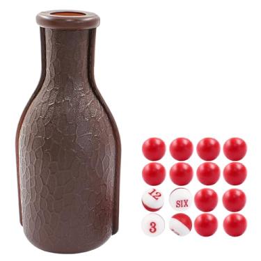 Imagem de Unlorspy Conjunto de coqueteleira portátil de bilhar – Ervilhas clássicas vermelhas/brancas – elegante garrafa de sinuca com ervilhas/bolas para jogos de mesa (marrom)