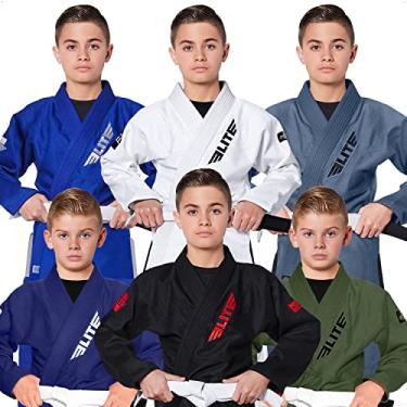 Imagem de Elite Sports Kids BJJ GI, Juvenil IBJJF infantil Jiujitsu Gi Kimono com tecido pré-encolhido e cinto grátis (consulte o guia de tamanhos especial) (Premium Blue, C000)