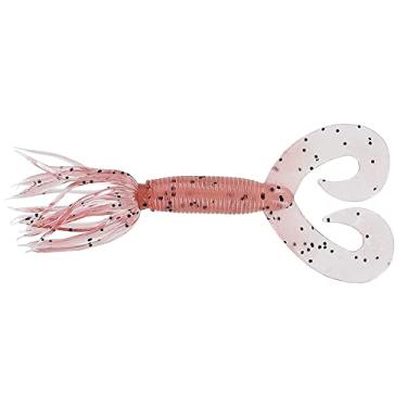 Imagem de Gary Yamamoto 12,7 cm Double Tail Hula Grub - Isca de pesca de plástico macio realista fácil de usar com saia de fluxo livre - pacote com 10, rosa claro (champanhe) com grande floco preto