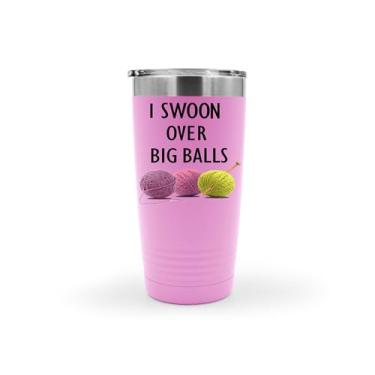 Imagem de SpreadPassion Copo de tricô I Swoon Over Big Balls, copo de aço inoxidável, copo isolado de 590 ml, ideia de presente de aniversário de Natal (rosa claro)