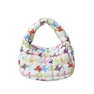 Imagem de Bolsa acolchoada acolchoada bolsa de mão puff puff bolsa de nylon leve bolsa de transporte bolsas inchadas para mulheres, Branco e colorido