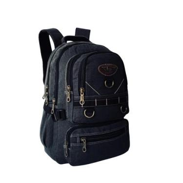 Imagem de Mochila Bolsa Lona Jeans Escolar Trabalho Grande Resistente Masculina 