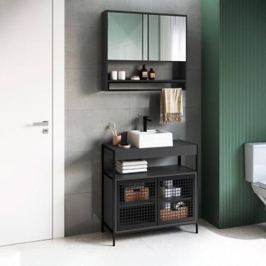 Imagem de Conjunto Para Banheiro 3 Peças Com Cuba P103841c Grafite Pp Milani Store Grafite