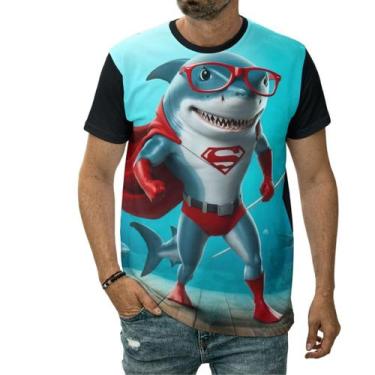 Imagem de Camiseta Tubarão Super-herói Personagem Com Óculos E Capa - Darkwood, 