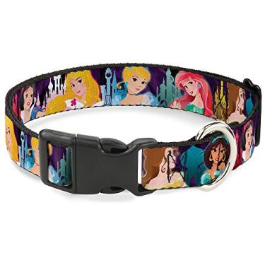 Imagem de Buckle-Down Coleira com clipe de plástico – Poses das Princesas Disney/Silhuetas de Castelo Roxos/Multicoloridas – 3,8 cm de largura – Serve para pescoço de 40,6 a 58,4 cm – Médio