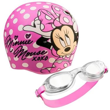 Imagem de Disney Conjunto infantil de óculos de natação e touca de natação com proteção UV (Minnie rosa, 3-6 anos)