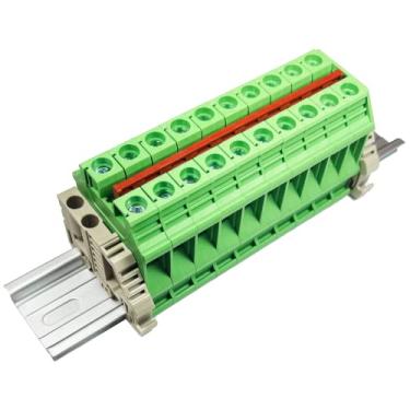 Imagem de International Connector Combinador Dinkle Dk10N-Gn 10 Gang com Blocos Terminais de Trilho Din Inseridos Em Jumper, 6-20 Awg, 60 Amp, Barra de Barramento Verde de 600 Volts