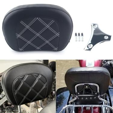 Imagem de FINMOKAL Passageiro Sissy Bar almofada de encosto com suporte cromado serve para Harley Touring Road King CVO Electra Street Road Glide Solftail Heritage Classic 1996-2021 - Costura branca