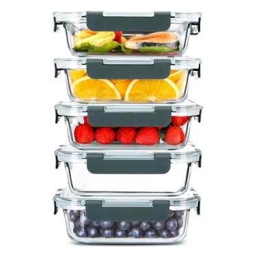 Imagem de Recipientes Vidro Hermético Preparo Refeições, Recipientes de Armazenamento Alimentos Tampas Herméticas, Recipientes de Vidro para Marmitas, Compatíveis com Micro-ondas, Forno, Freezer e Lava-louças