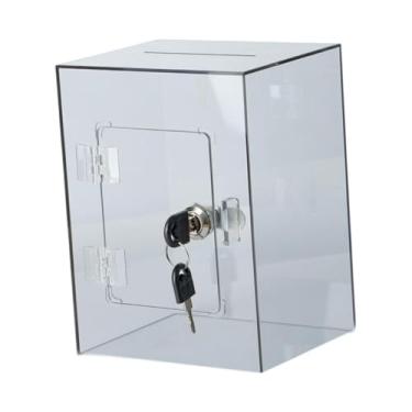 Imagem de FytStycale Caixa de poupança de dinheiro acrílica caixa de dinheiro que trava com chaves multiuso estável transparente poupança jar cofrinho para adultos, Cinza