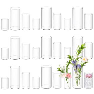 Imagem de Pacote com 24 vasos cilíndricos de acrílico, vasos de flores de acrílico transparente de 11,5 cm de altura, castiçais flutuantes a granel, vasos de plástico cilíndricos para mesa de centro de mesa,