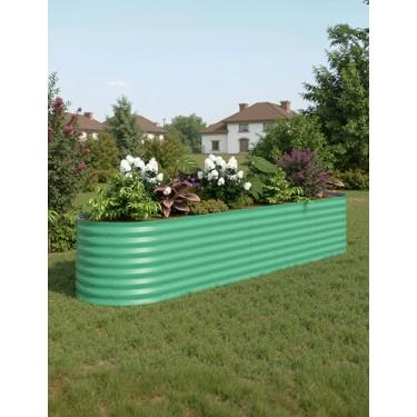 Imagem de GarveeLife Canteiro de jardim galvanizado elevado ao ar livre, 2 peças, caixa de plantador de metal oval de 2,4 x 0,6 m para flores, legumes, ervas - verde
