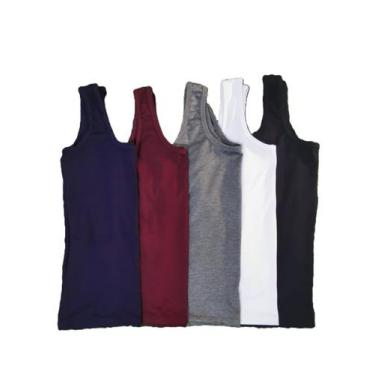 Imagem de Kit Com 5 Regata Alça Larga Plus Size Lisa Feminina - TLT Modas, G3, C