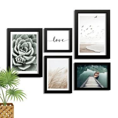 Imagem de Kit 5 Quadros Molduras Pretas Suculenta Natureza