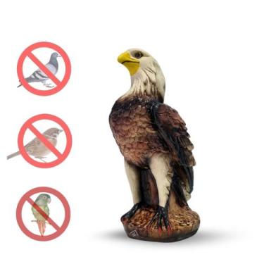 Imagem de Estátua Gavião Espantalho Falcão Espanta Pombo Pássaro Pardal Preto Ma