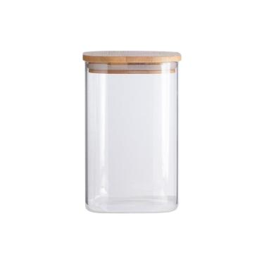 Imagem de Pote 1,1L De Vidro Flat Com Tampa De Bambu Quadrado
