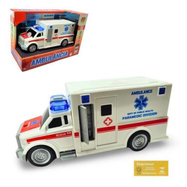 Imagem de Carro Friccao Luz e Som Modelo Ambulancia Branca DM Toys Brinquedo Inf