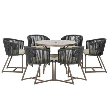 Imagem de Mesa com 6 Cadeiras de Jantar Roma 120cm e Noronha em Alumínio Marrom 