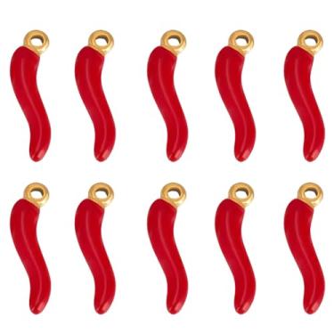 Imagem de Beebeecraft 1 caixa com 10 berloques de pimenta chili banhado a ouro 18 K, aço inoxidável 304, pingentes de esmalte vermelho 3D, chifre italiano, pingentes de cornicello para pulseira, brincos, colar,
