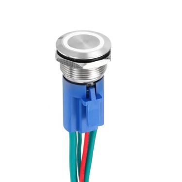 Imagem de DMiotech 1 peça interruptor de botão de travamento de aço inoxidável de 19 mm / 3/10.2 cm 1NO 15A 12-24V botão prata lâmpada anel branco com plugue soquete com fio para sistemas de barco de carro