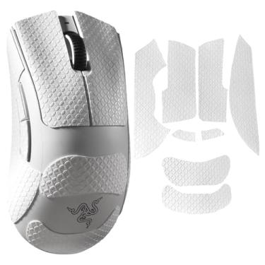 Imagem de yiodelu Fita adesiva de mouse à prova de suor para Razer DeathAdder V3/V3 Pro antiderrapante adesivo de mouse para DeathAdder V3/V3 Pro Grips adesivos pré-cortados (branco)