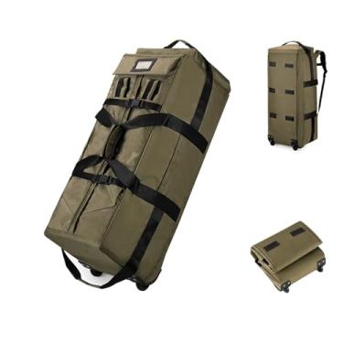 Imagem de Mochila esportiva dobrável com rodas. Bolsa de viagem com rodinhas de 80 L, mala para esportes ao ar livre, bolsas de vestuário para acampamento de viagem, Verde, Mochila esportiva dobrável com rodas