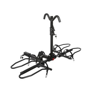 Imagem de MEEVIZ Suporte de bicicleta com trava, suporte de plataforma para 2 bicicletas para carro, SUV, trailer, trailer, caminhonete, suporte de engate para pneu gordo, mountain bikes, EBikes e EMTB, suporte