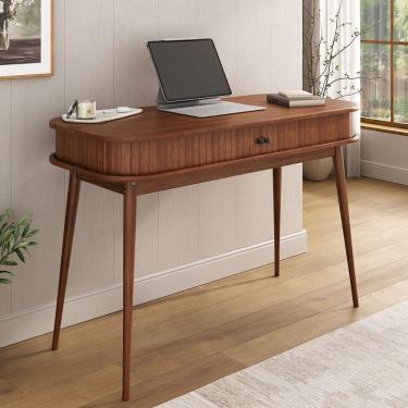 Imagem de Escrivaninha Madeira Porta Rolltop Versátil Mesa Escritório Jari Castanho Verniz