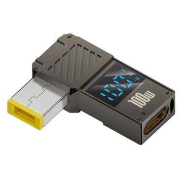 Imagem de CY Adaptador tipo C com entrada USB-C para conector retangular, ecrã LED inteligente, potência de saída de 100 W, 20 V, 5 A, carregamento PD de 65 W, adaptador para portátil Thinkpad X1 Legion Y7000P