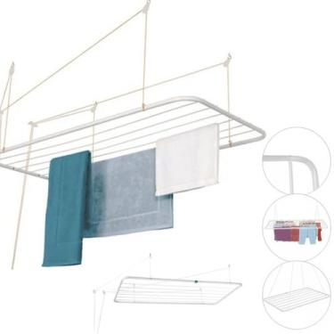 Imagem de Varal de Teto Aço Branco 90cm x 56cm 13kg Resistente Com Kit Instalaçã
