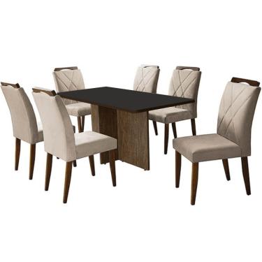 Imagem de Mesa de Jantar Los Angeles 160x80cm em Linho com 6 Cadeiras California Minas Plac Cor Canela Grafite com Tecido Bege