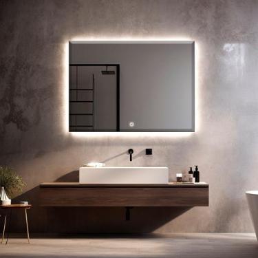 Imagem de Espelho Bisotê Com Led 60x40 Cm Retangular Sala Banheiro - Flash Glass