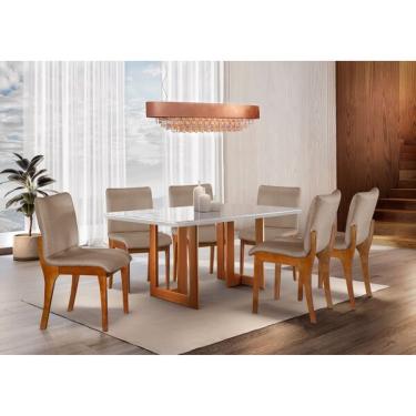 Imagem de Conjunto Sala De Jantar Mesa 180x90cm Tampo Madeira/vidro Vit