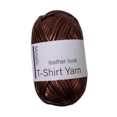 Imagem de Esquirla Fio de camiseta metálica, fio de tecido brilhante, fios de brilho de 43.7yd, fios de tricô para bolsa artesanal, chaveiros, iniciantes, Café Vermelho