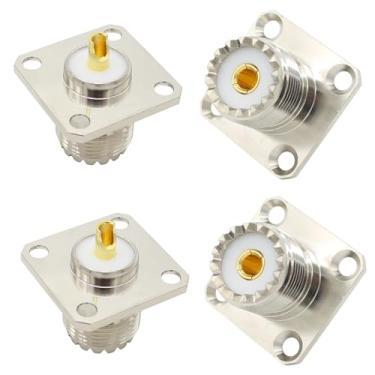 Imagem de Suporte de painel UHF para adaptador de conector macho PL259, pacote com 4 SO239 fêmea, painel de 4 furos, montagem clássica, flange, montagem em painel, copo de solda